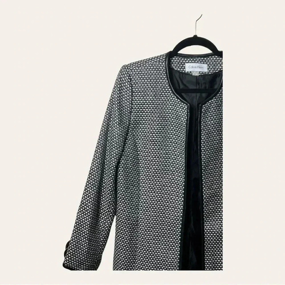 CALVIN KLEIN OPEN FRONT LONG JACKET SIZE 10 BLACK/WHITE/SILVER NWT - Picture 3 of 12